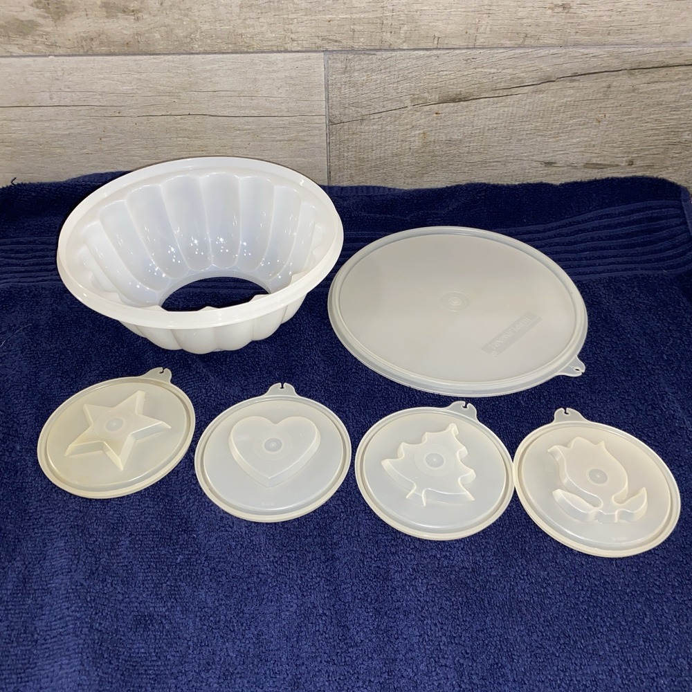 Vintage Tupperware 6 Piece Jello Mold W/ Lid And 4 Interchangeable‎ Pieces USA